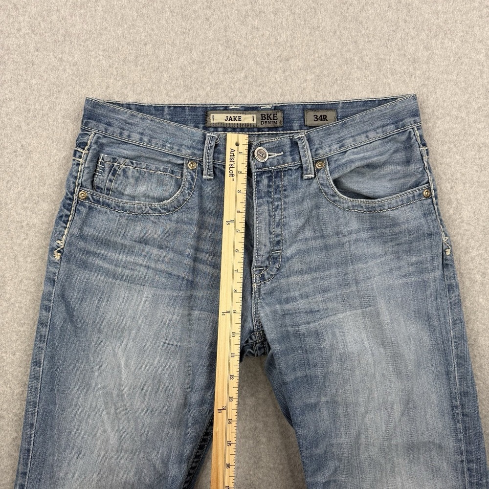 BKE Jeans Mens 34x31 Light Wash Jake Straight Leg Denim Western Whiskering - Picture 11 of 14